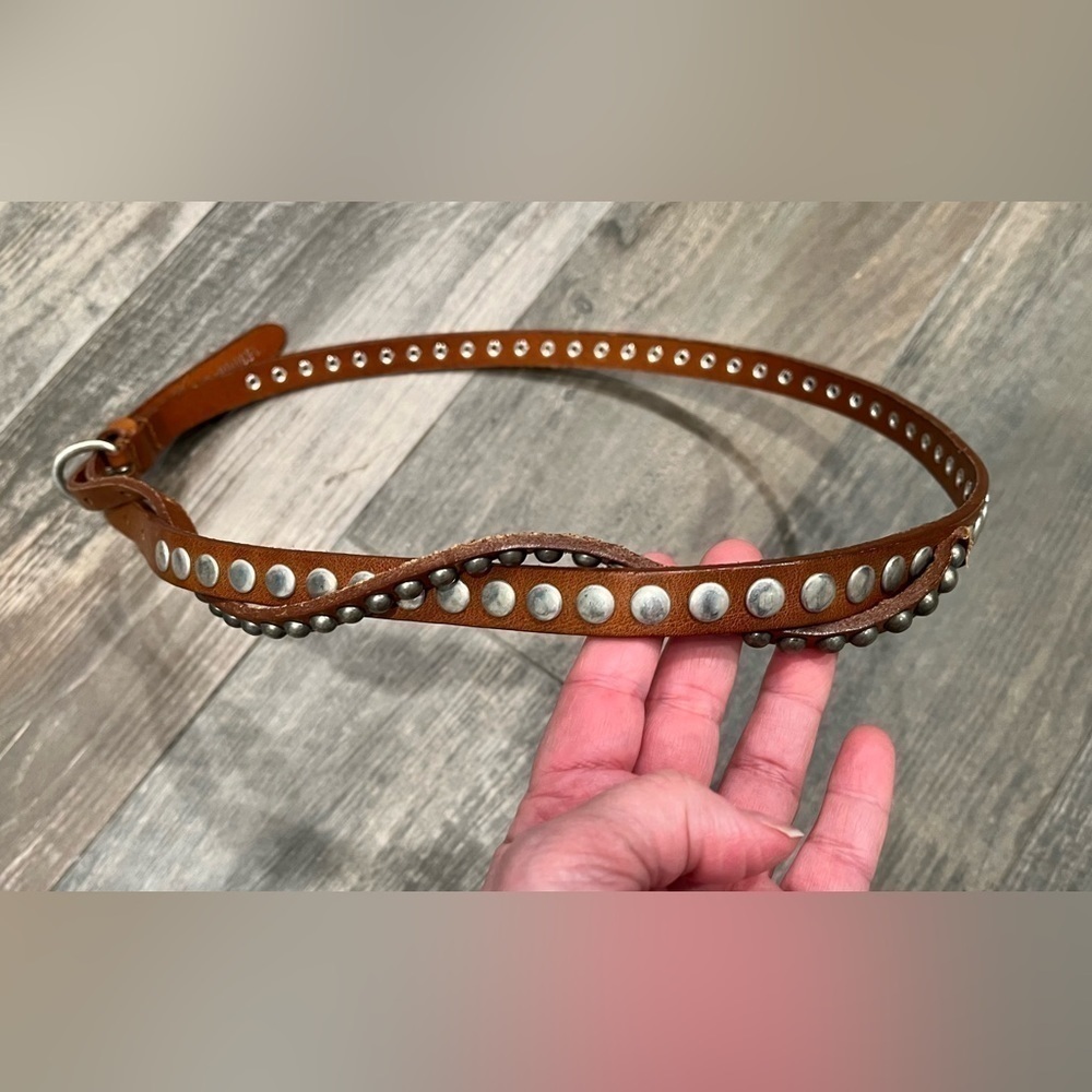 Sam Brown twist Double Silver Embellished Belt Brown Leather Medium Euro 85 $74